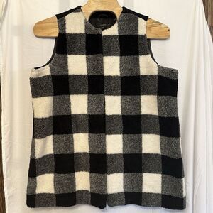 Talbots Size 2XL Black White Blanket Gingham Check‎ Long Wool Blend Vest Jacket